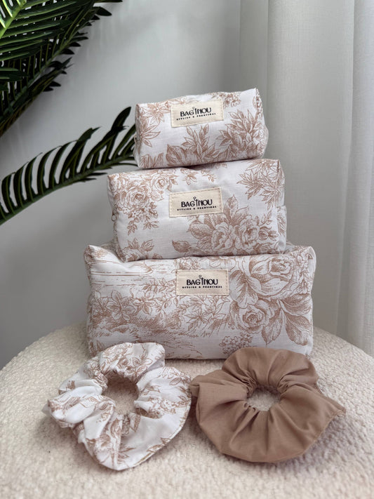🤍 Beige Garden - 3 Trousses & 2 Chouchous