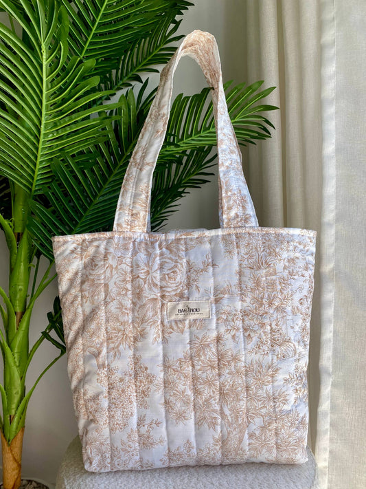 🤍 Beige Garden - Sac Tote Bag Réversible (2 Faces) + 1 chouchou