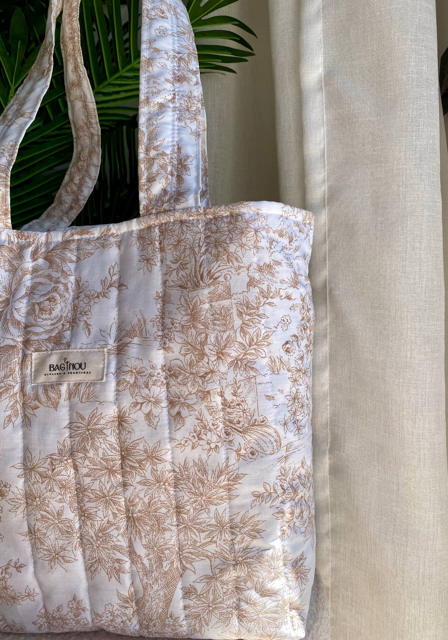 🤍 Beige Garden - Sac Tote Bag Réversible (2 Faces) + 1 chouchou