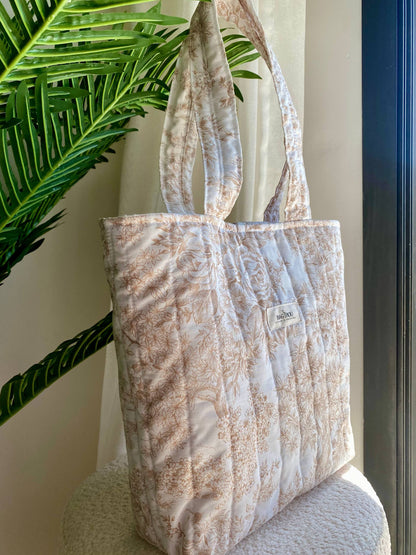 🤍 Beige Garden - Sac Tote Bag Réversible (2 Faces) + 1 chouchou