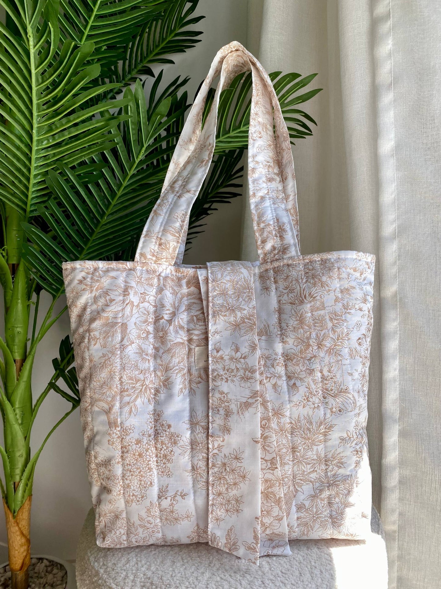 🤍 Beige Garden - Sac Tote Bag Réversible (2 Faces) + 1 chouchou