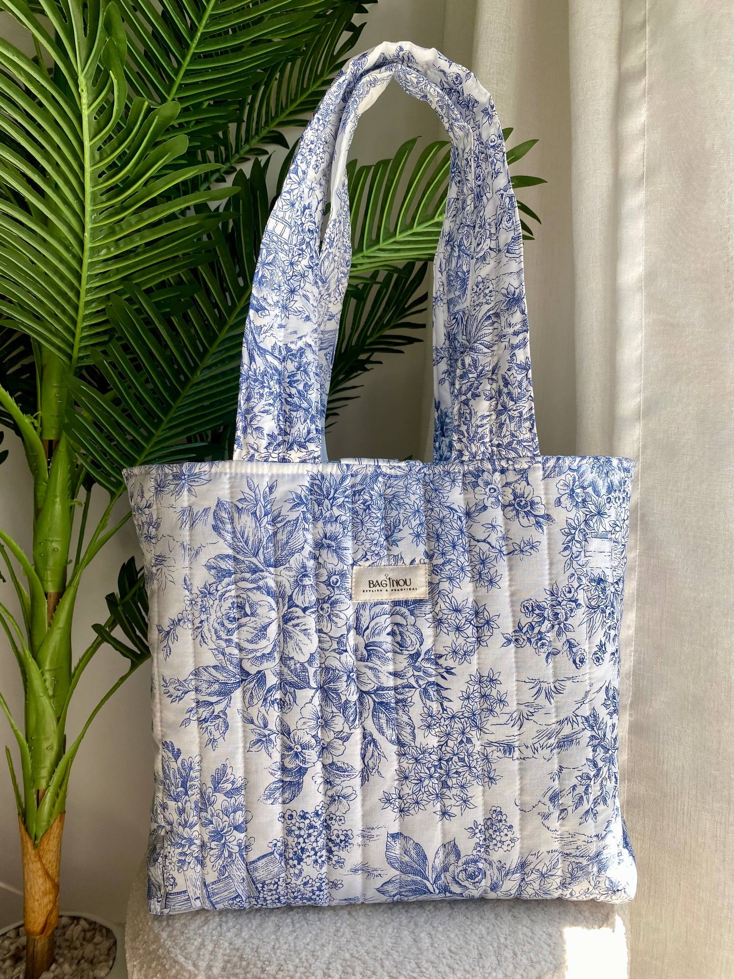 💙 Blue Garden - Sac Tote Bag Réversible (2 Faces) + 1 chouchou