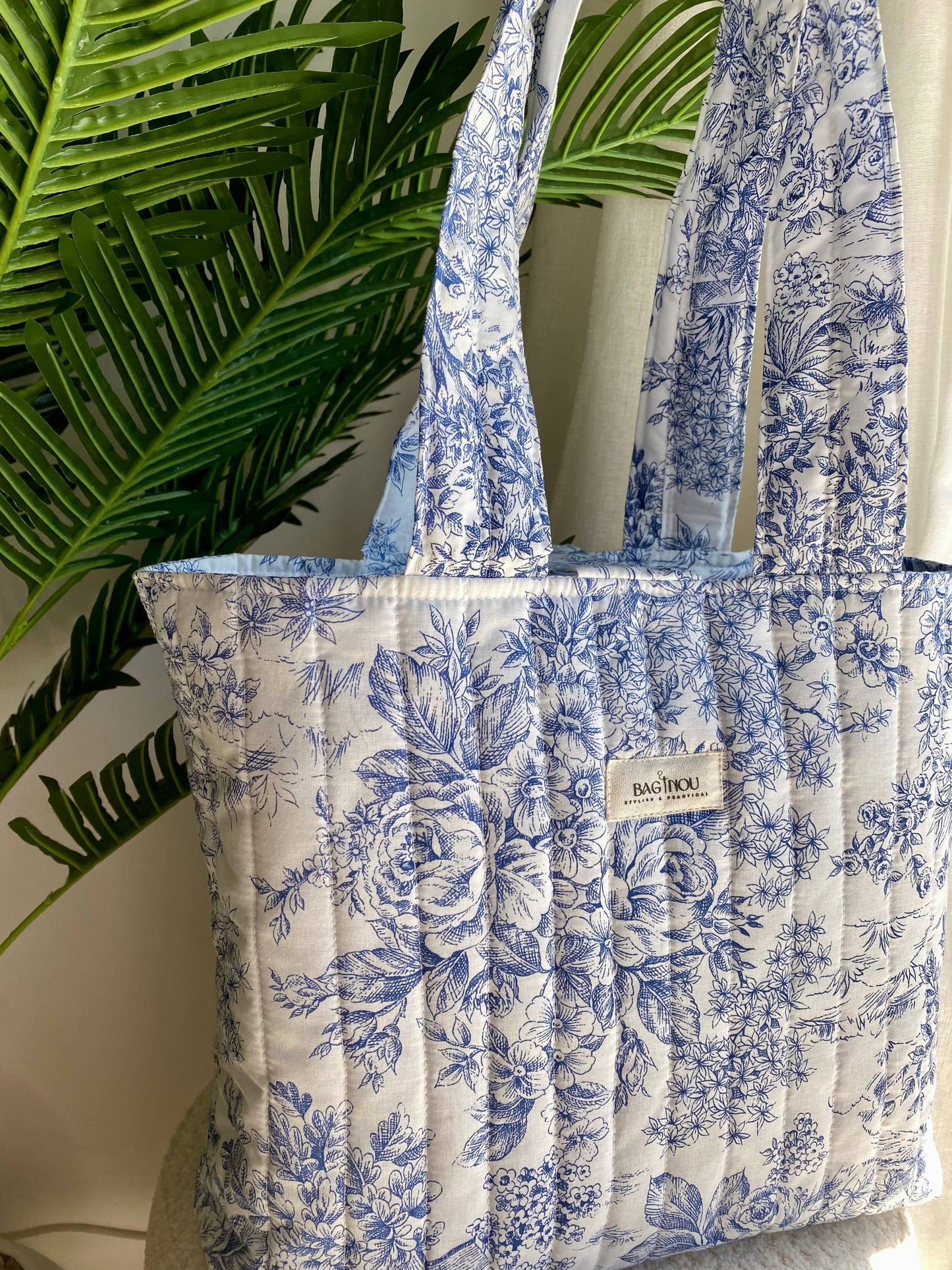 💙 Blue Garden - Sac Tote Bag Réversible (2 Faces) + 1 chouchou