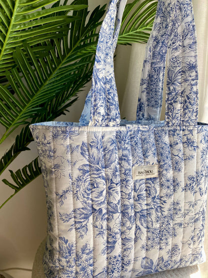 💙 Blue Garden - Sac Tote Bag Réversible (2 Faces) + 1 chouchou
