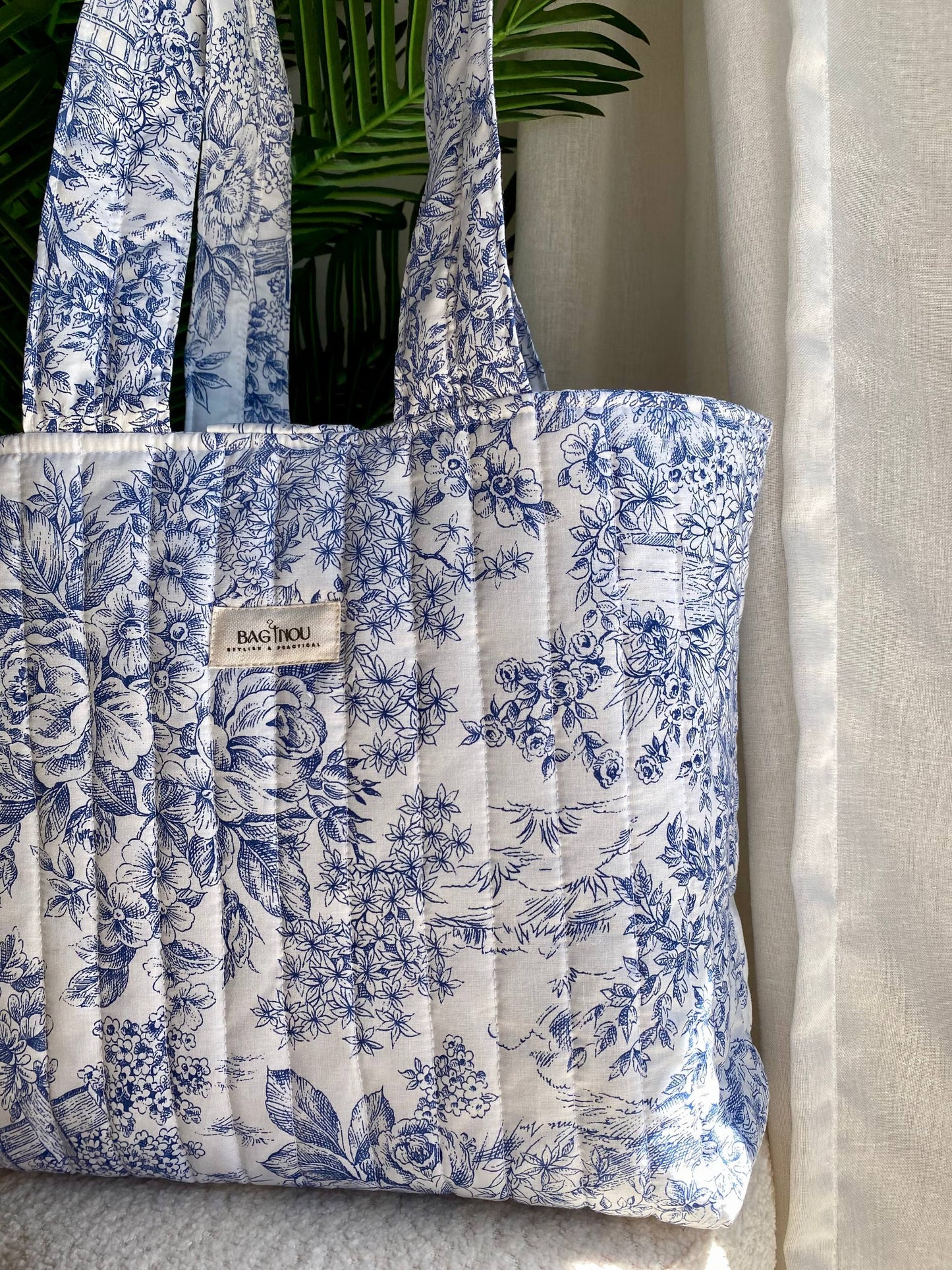 💙 Blue Garden - Sac Tote Bag Réversible (2 Faces) + 1 chouchou