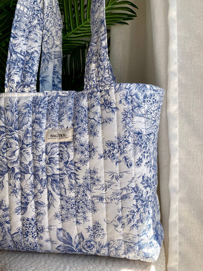 💙 Blue Garden - Sac Tote Bag Réversible (2 Faces) + 1 chouchou
