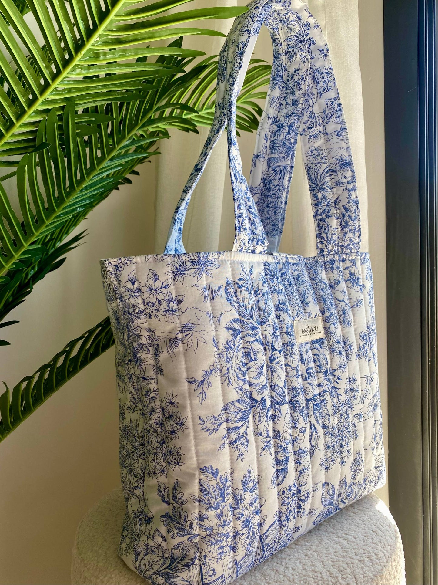 💙 Blue Garden - Sac Tote Bag Réversible (2 Faces) + 1 chouchou