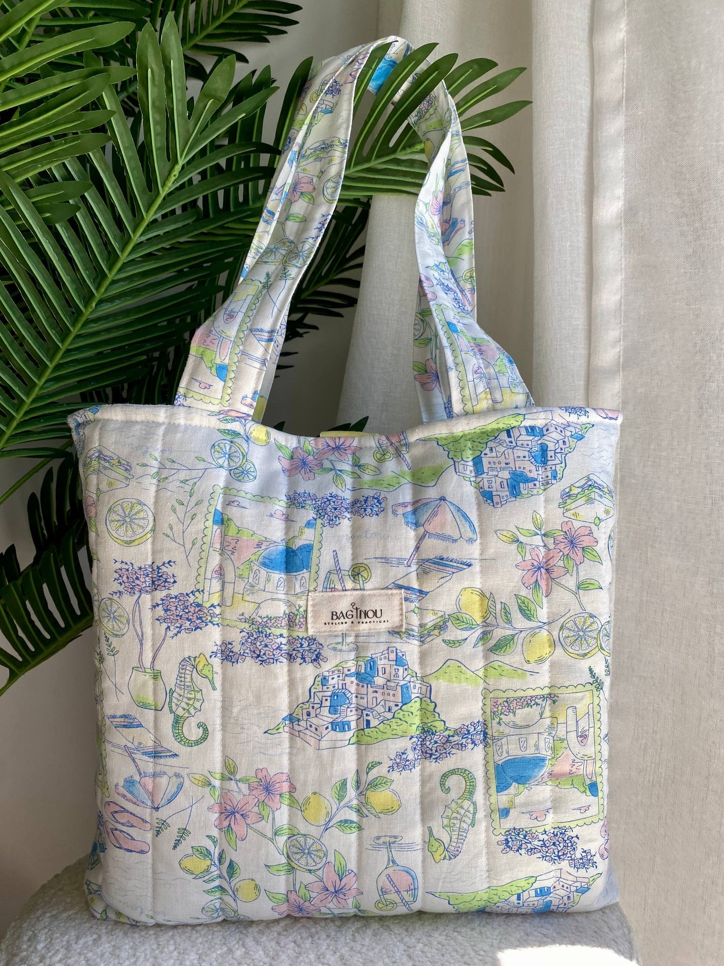 🍋 Summer Escape - Sac Tote Bag Réversible (2 Faces) +  1 chouchou
