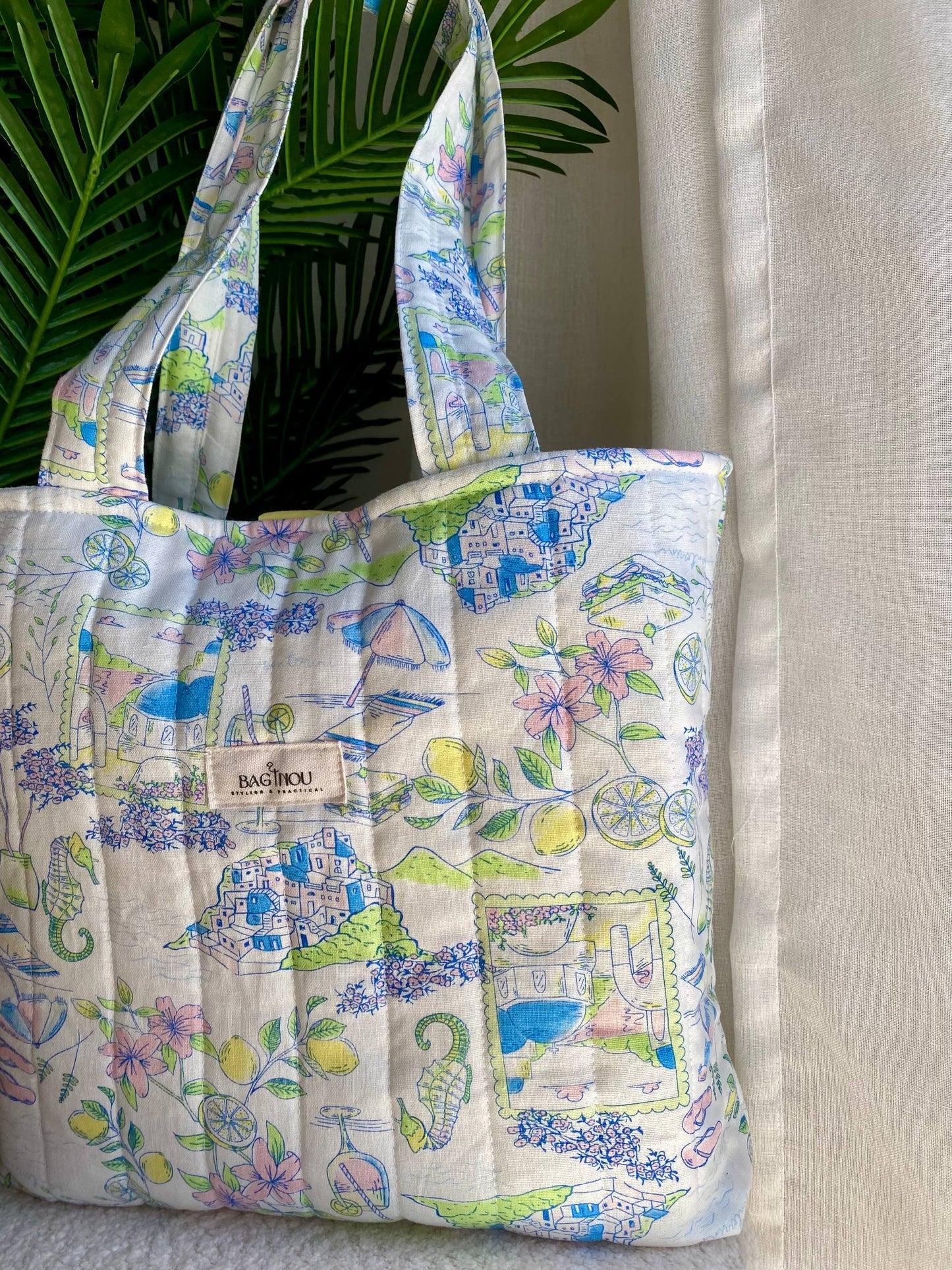 🍋 Summer Escape - Sac Tote Bag Réversible (2 Faces) +  1 chouchou