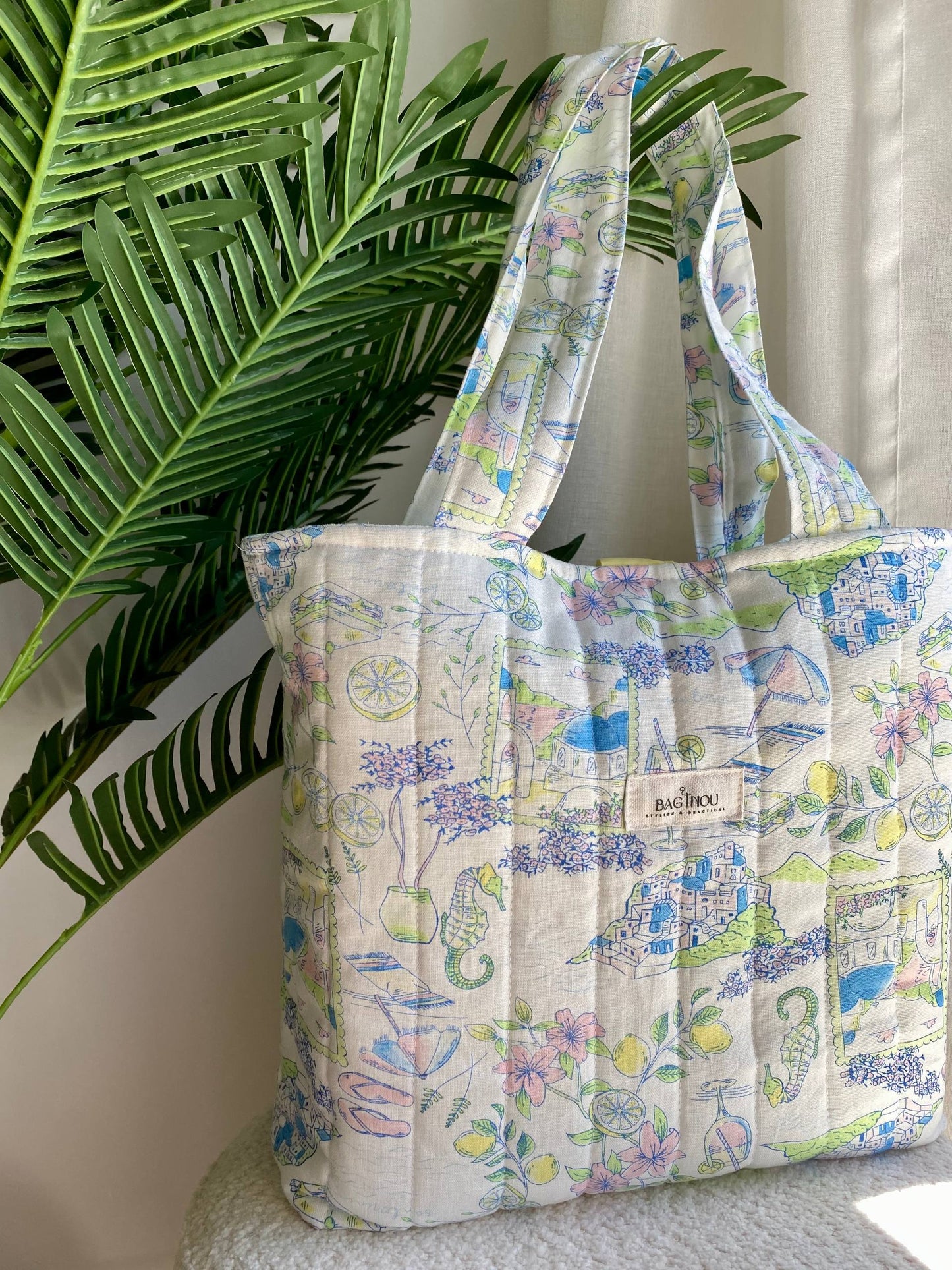 🍋 Summer Escape - Sac Tote Bag Réversible (2 Faces) +  1 chouchou