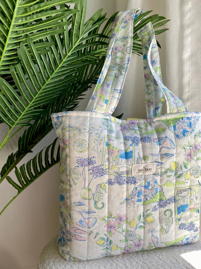 🍋 Summer Escape - Sac Tote Bag Réversible (2 Faces) +  1 chouchou