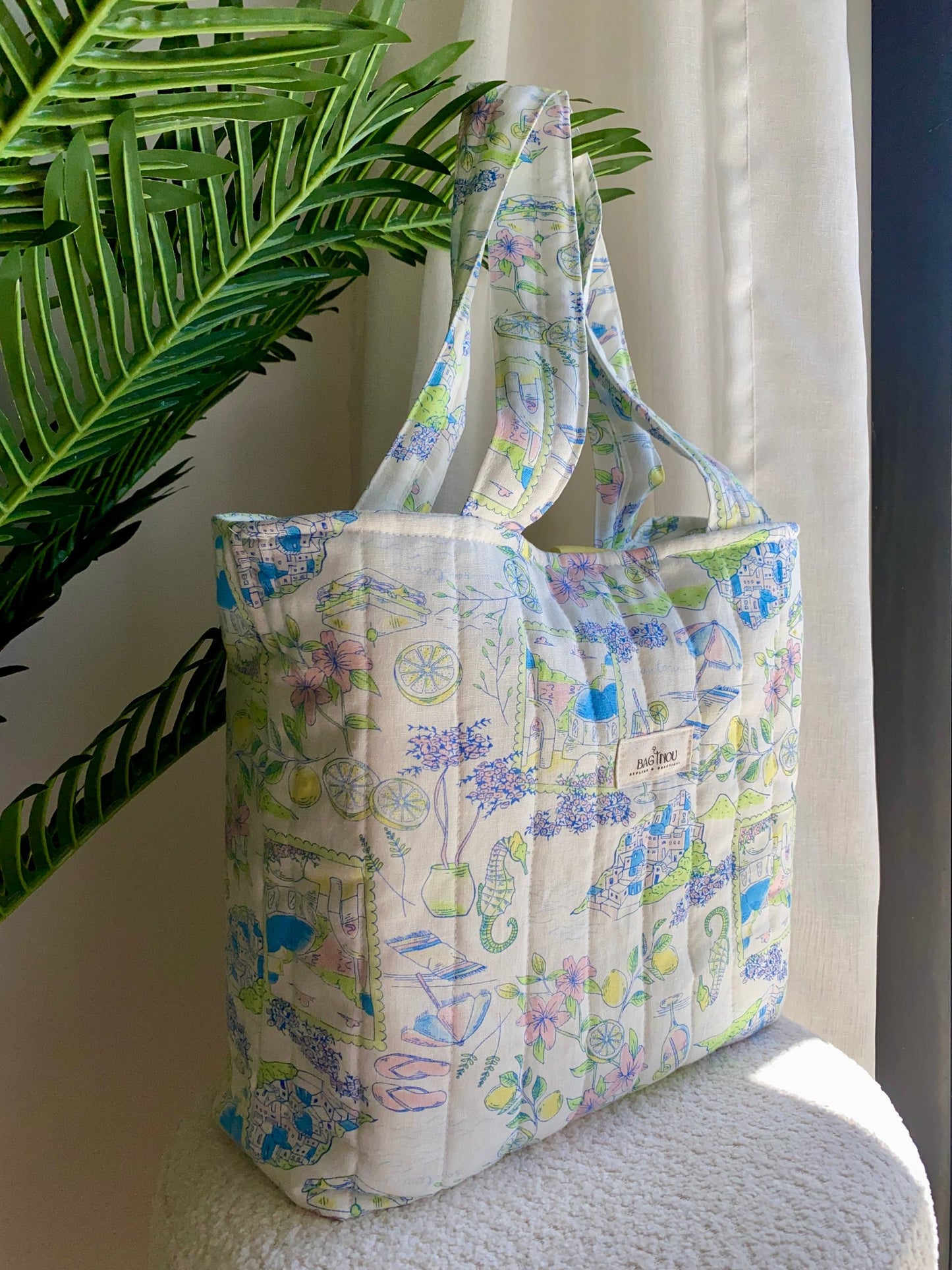 🍋 Summer Escape - Sac Tote Bag Réversible (2 Faces) +  1 chouchou