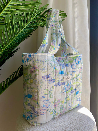 🍋 Summer Escape - Sac Tote Bag Réversible (2 Faces) +  1 chouchou