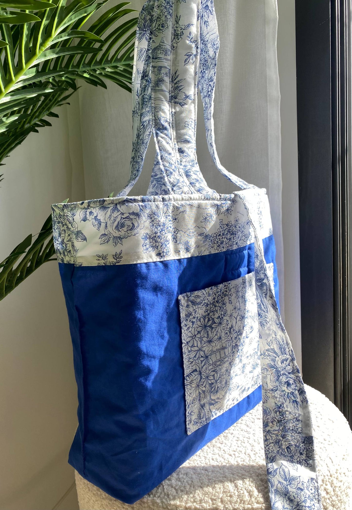 💙 Blue Garden - Sac Tote Bag Réversible (2 Faces) + 1 chouchou