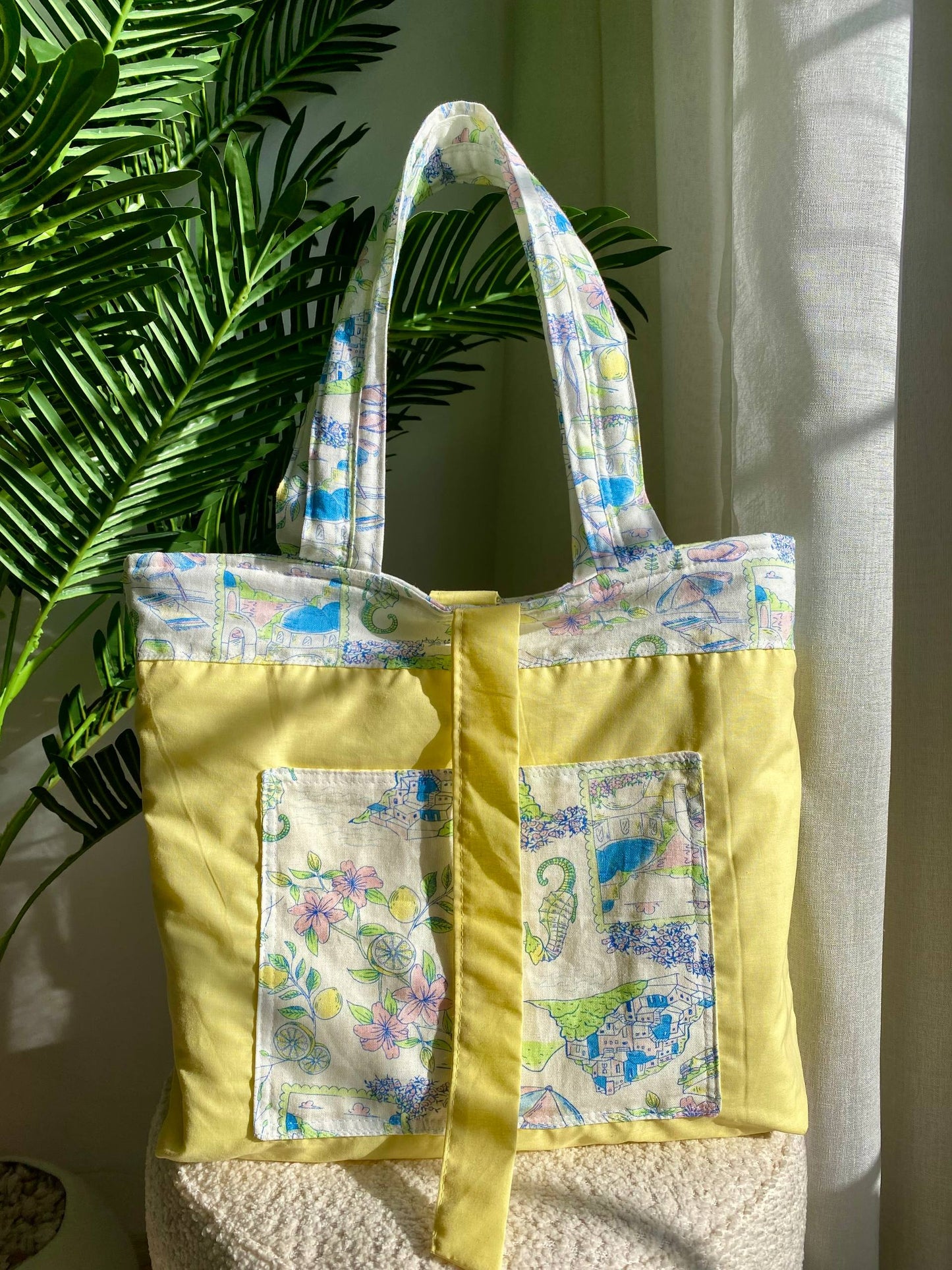 🍋 Summer Escape - Sac Tote Bag Réversible (2 Faces) +  1 chouchou