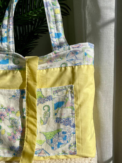 🍋 Summer Escape - Sac Tote Bag Réversible (2 Faces) +  1 chouchou