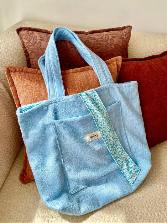 💎 Sky Blue Towel - Sac Tote Bag Réversible (2 Faces) + 1 chouchou