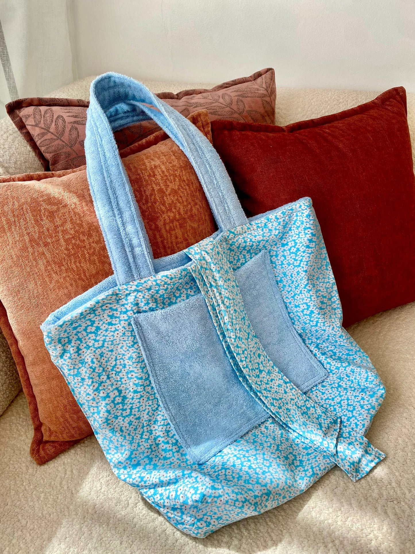💎 Sky Blue Towel - Sac Tote Bag Réversible (2 Faces) + 1 chouchou