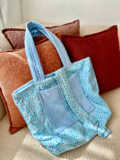 💎 Sky Blue Towel - Sac Tote Bag Réversible (2 Faces) + 1 chouchou