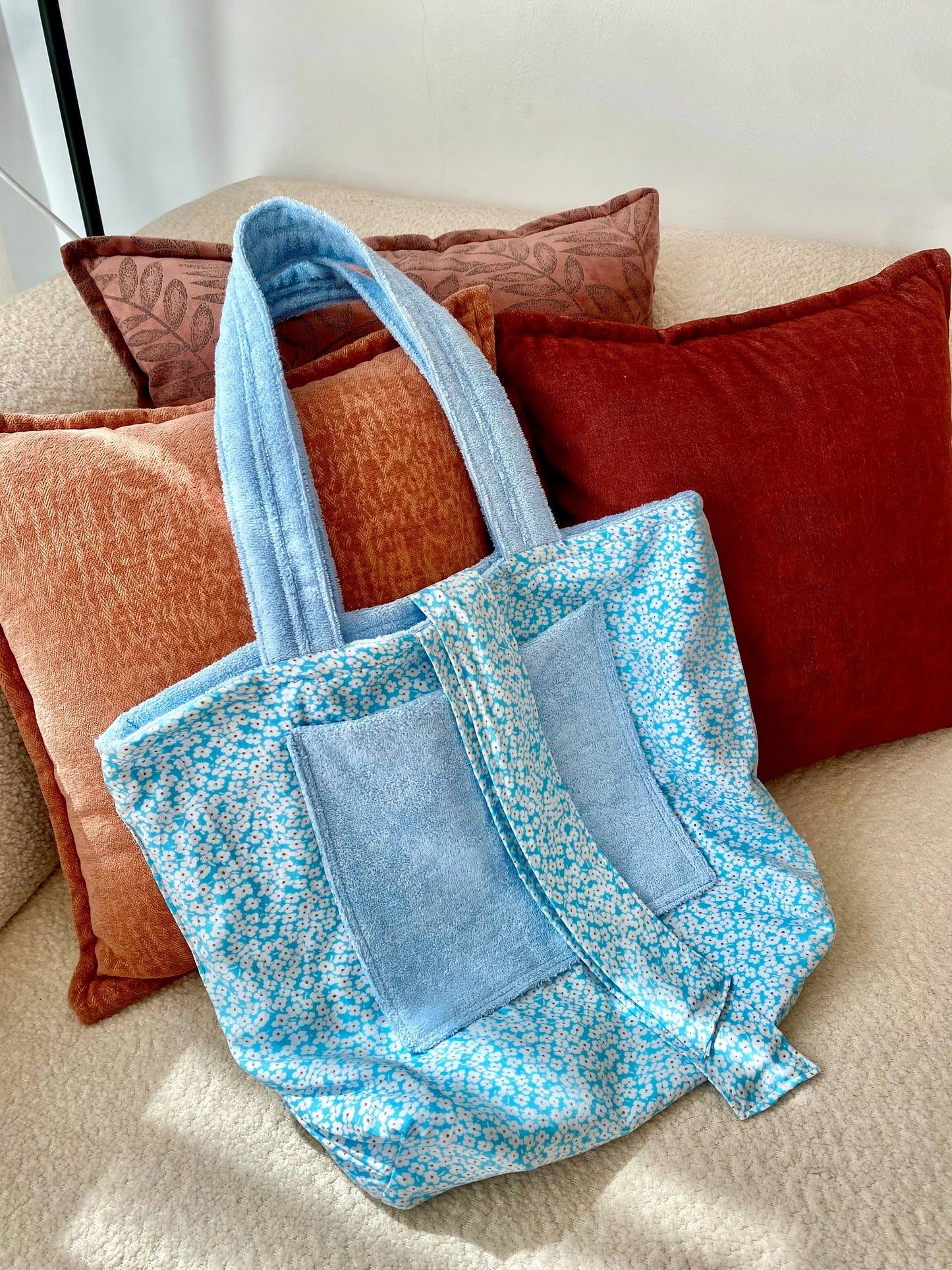 💎 Sky Blue Towel - Sac Tote Bag Réversible (2 Faces) + 1 chouchou