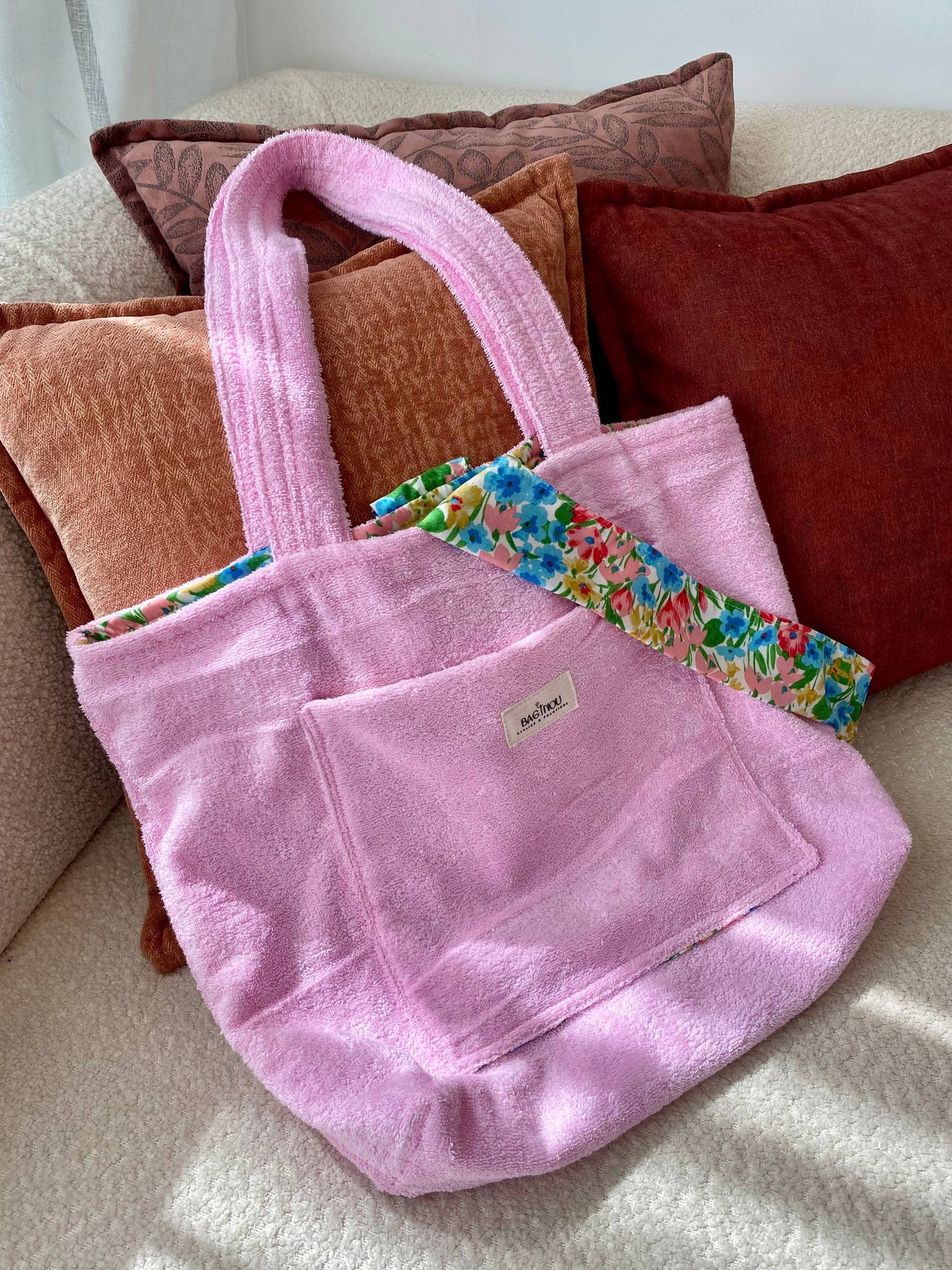 🌸🍭Candy Pink Towel - Sac Tote Bag Réversible (2 Faces) + 1 chouchou