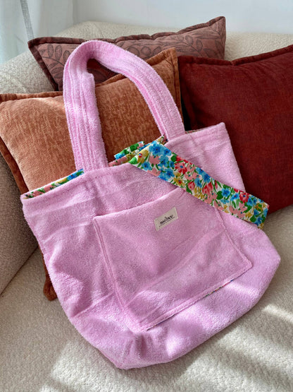 🌸🍭Candy Pink Towel - Sac Tote Bag Réversible (2 Faces) + 1 chouchou