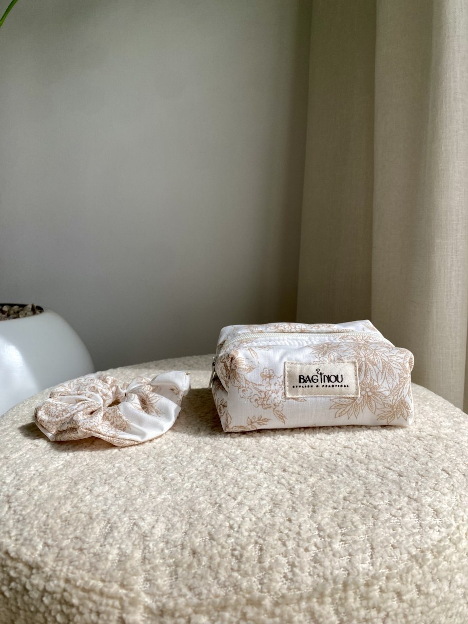 🤍 Beige Garden - Sac Tote Bag Réversible (2 Faces) + 1 chouchou