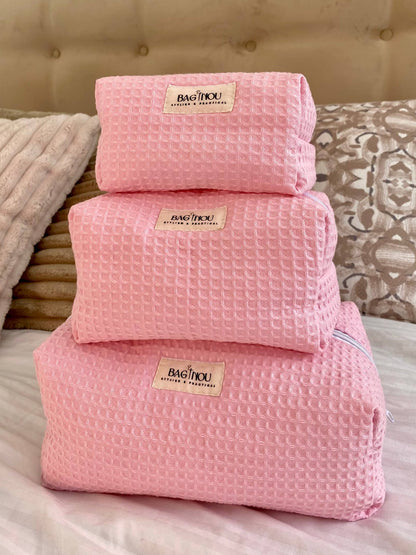 🌸 Pink Waffle - Pack 3 Trousses