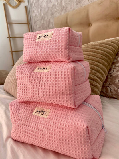 🌸 Pink Waffle - Pack 3 Trousses